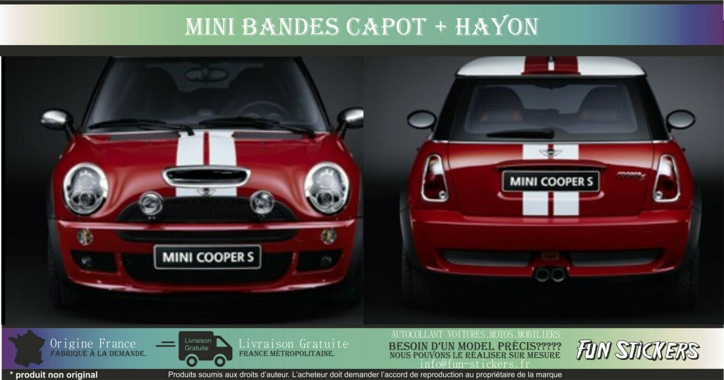 stickers autocollants pour capot Hayon de Mini one Cooper - kit décoration