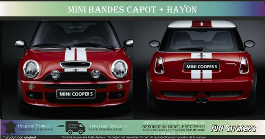 stickers autocollants pour capot Hayon de Mini one Cooper - kit décoration