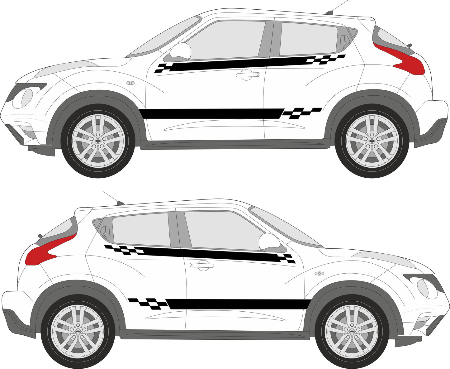 stickers autocollants bandes latérales damiers pour Nissan Juke - Kit décoration adhésif