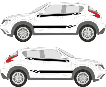 stickers autocollants bandes latérales damiers pour Nissan Juke - Kit décoration adhésif