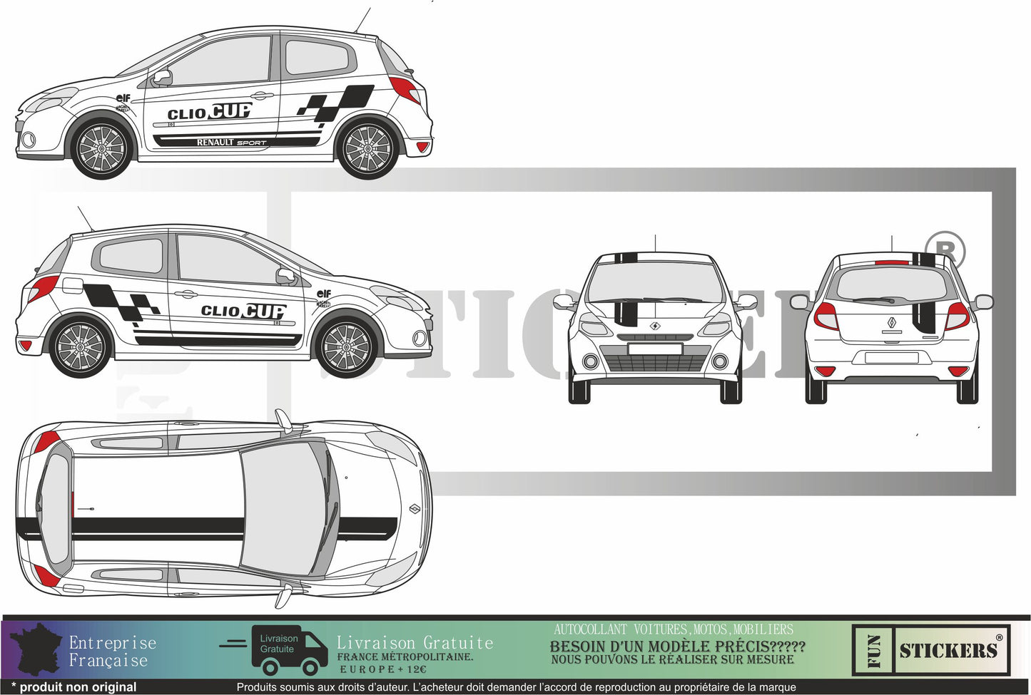 stickers autocollants pour Renault Clio- kit décoration rs cup sport