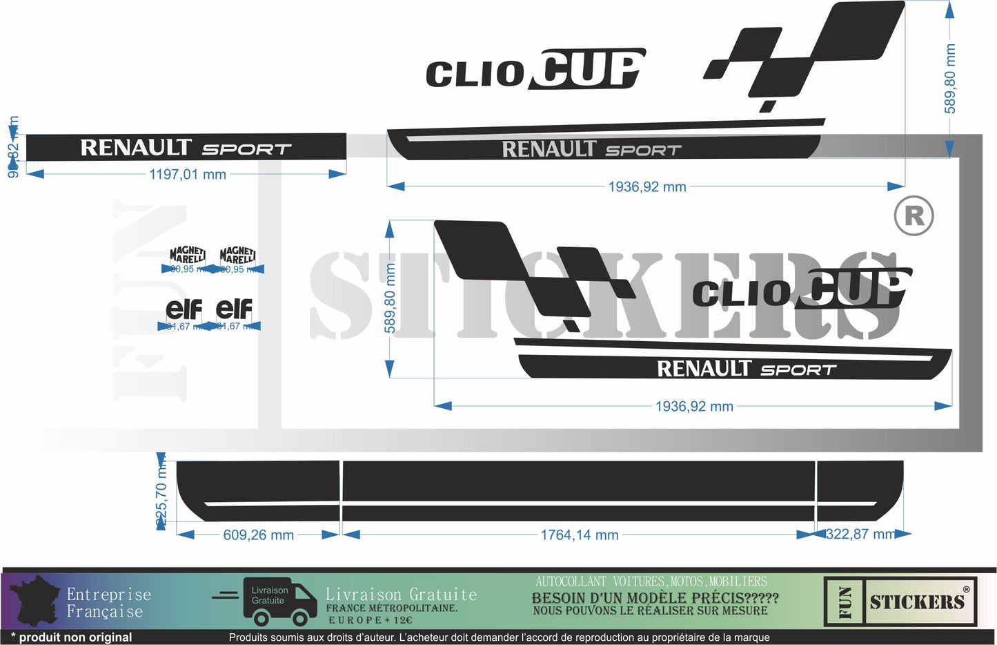stickers autocollants pour Renault Clio- kit décoration rs cup sport