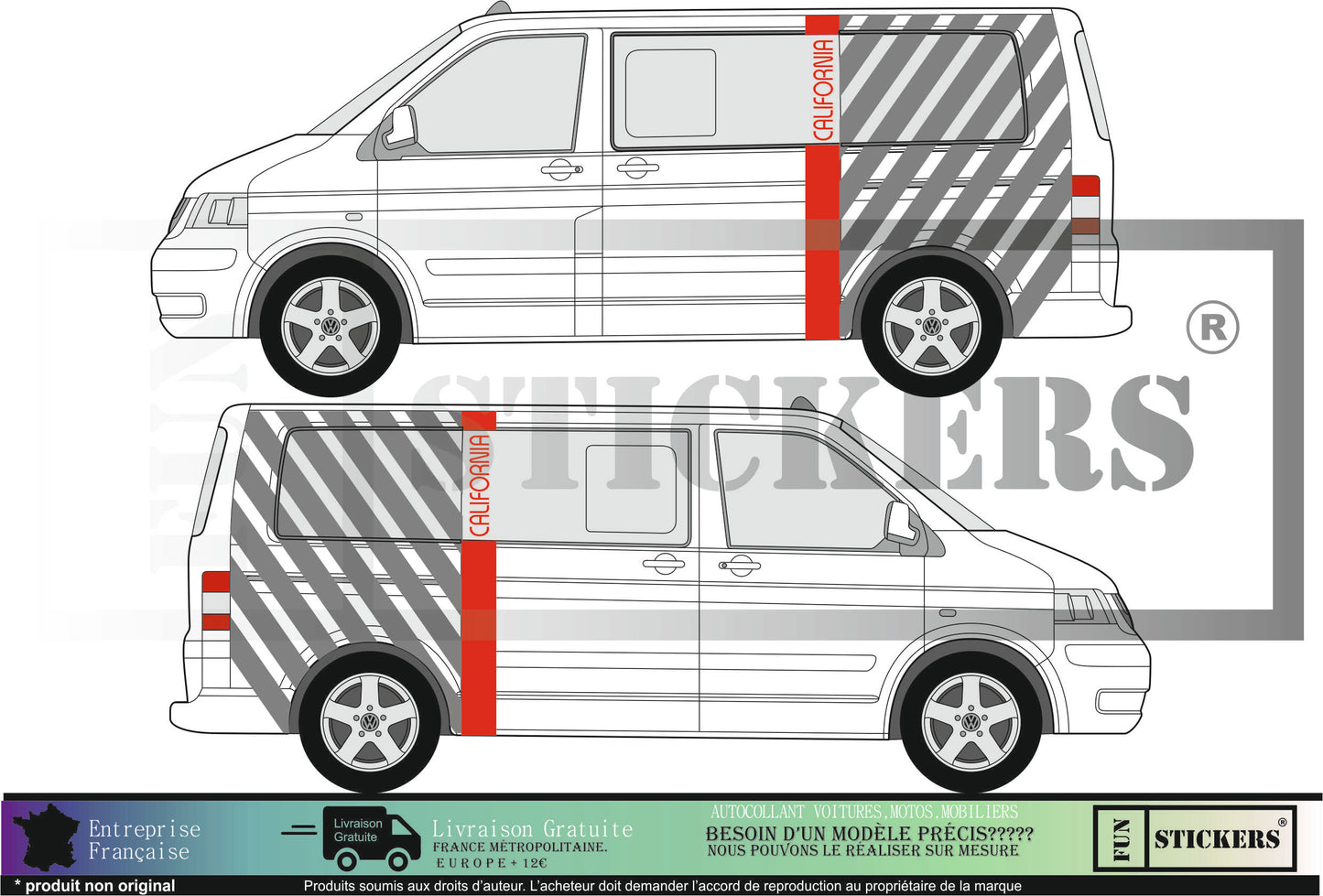 stickers autocollants pour vw volkswagen transporter effet rayure  - kit décoration
